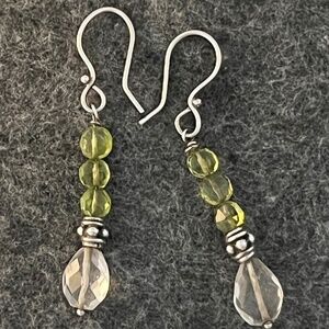 Handmade Faceted Peridot & Quartz and Sterling Silver Earrings